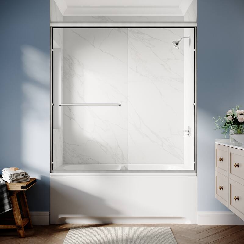 Elegant Double Sliding Shower Door 60" W x 62" H Bathtub Door with 1/4'' in Clear Tempered Glass Tub Door