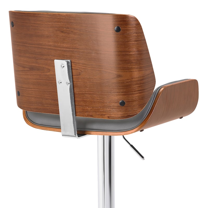 Gray Upholstered Chrome Base Adjustable Bar Stool - 46" x 20" x 19"