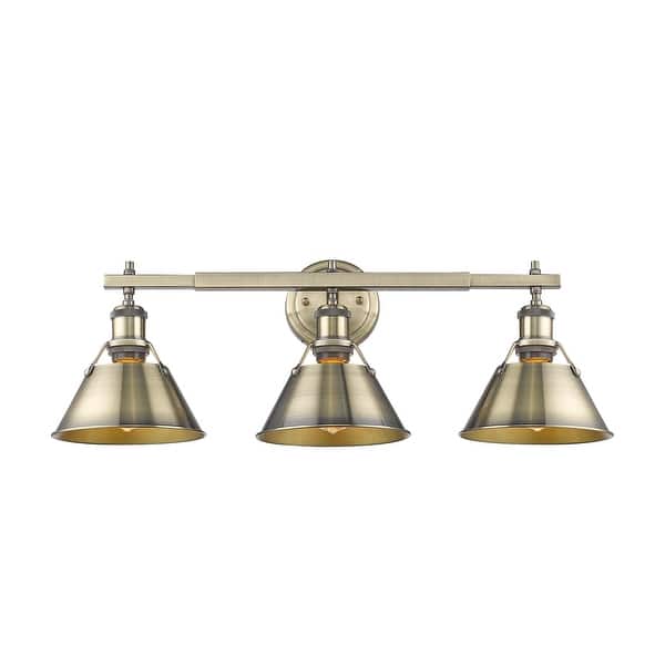 slide 2 of 2, Yep by Golden Lighting Orwell 3-light Vanity in Aged Brass and Brushed Champagne Brass shade - Gold