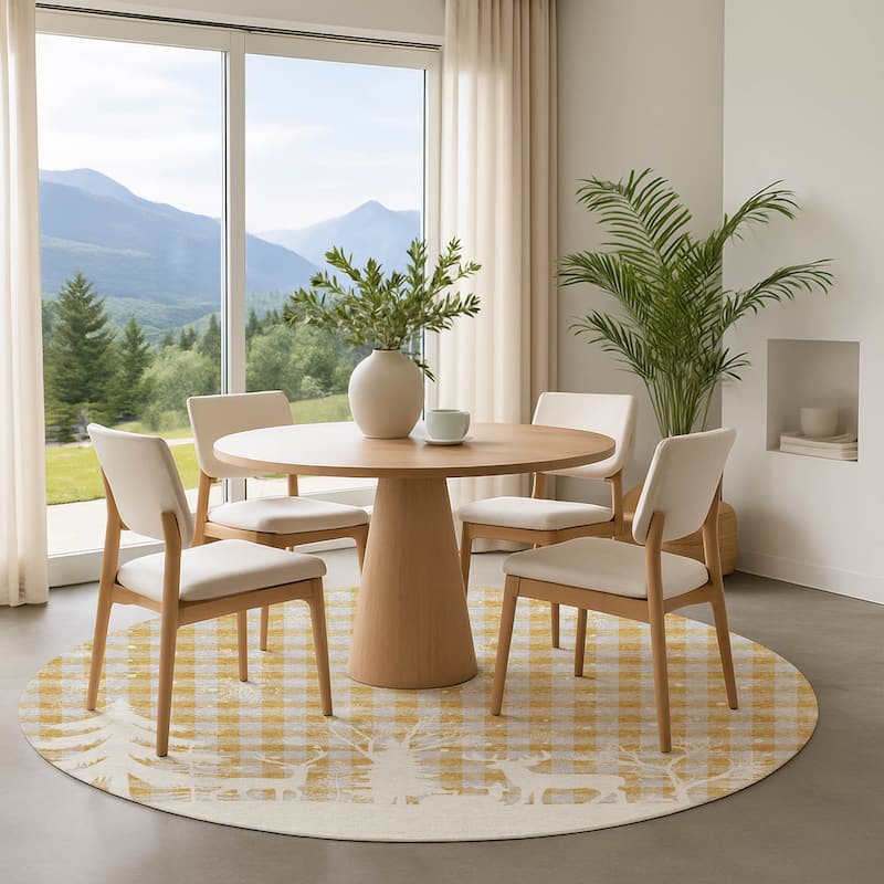 Premium Washable Super Soft Winter Reindeer Tree Mayfield Rug - Gold - 8' x 8'