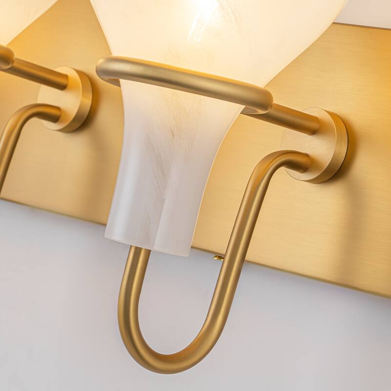 Modern Gold Vanity Light with Clouded Glass Bulb-Vase Shades Bathroom