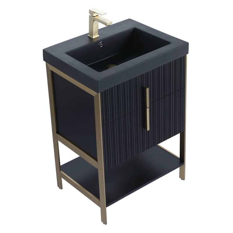 Fine Fixtures Serenity Modern Bathroom Vanity with Black Gel Acrylic Top