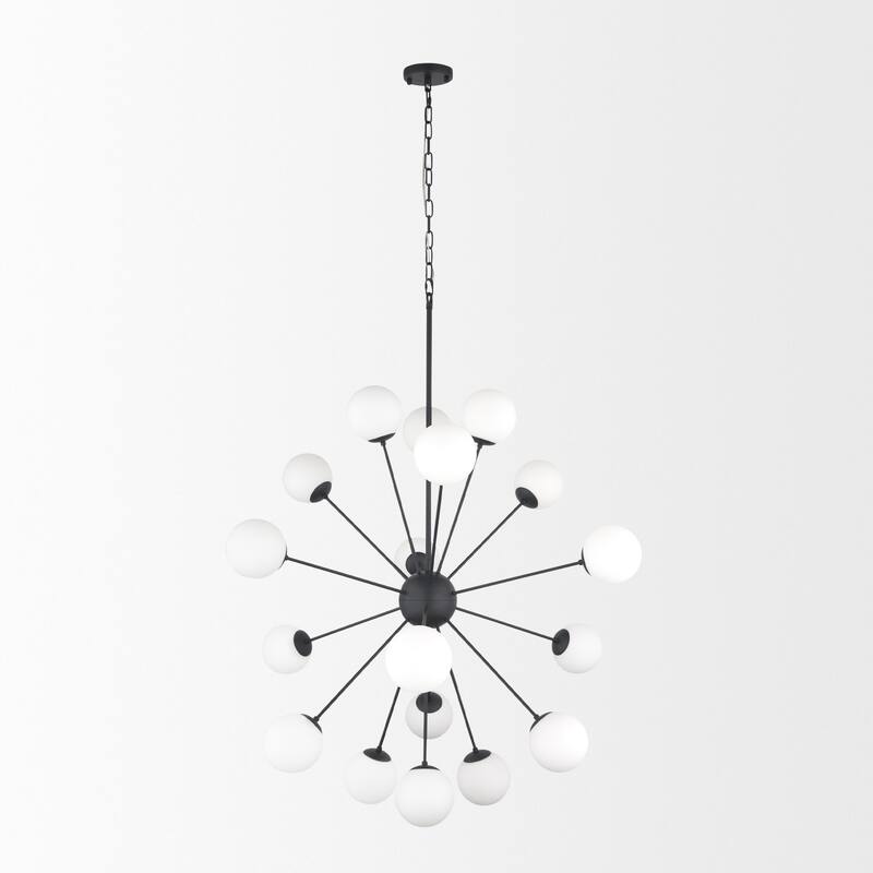 Barbara Matte Black Metal w/ Frosted Glass Globes 18-Light Chandelier - 48.8L x 48.8W x 48.8H