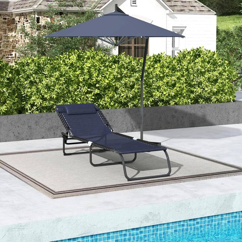 Foldable Chaise Lounge,4-Pos Recline,Trifold Portable,Breathable Mesh