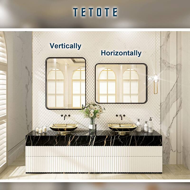 TETOTE Modern Metal Frame Wall Mounted Hanging Bathroom Vanity Mirror