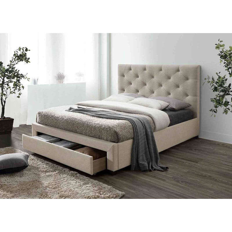 Transitional Beige Finish 1Pc Bed with Fully Upholstered Frame