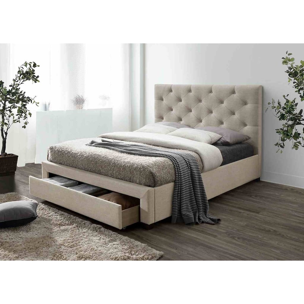 Transitional Beige Finish 1Pc Bed with Fully Upholstered Frame