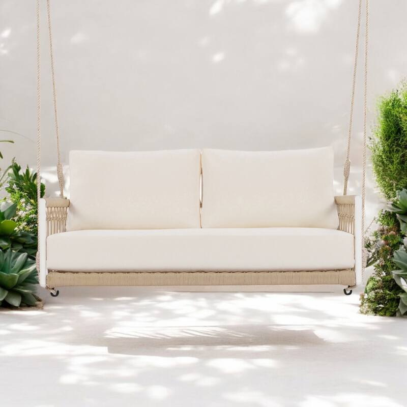 1-Piece Woven Rope Outdoor Swing Sofa with Cushions – Comfortable 2-Person Patio Seating for Garden, Courtyard, and Balcony