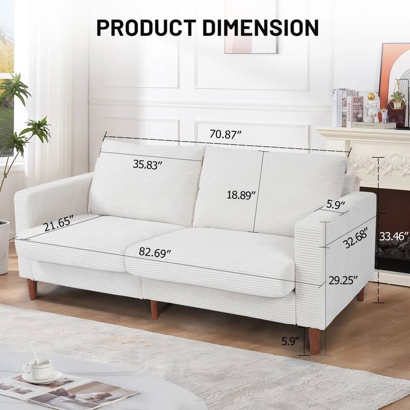 82.7" Sofas for Living Room, Comfy Love Seat Couches, Corduroy Loveseat Sofa,, Easy Assembly for Small Spaces