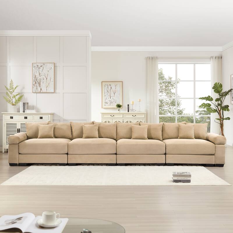 170" Oversized Corduroy Cloud 4-Seat Modular Sectional Couch with 12 Throw Pillows