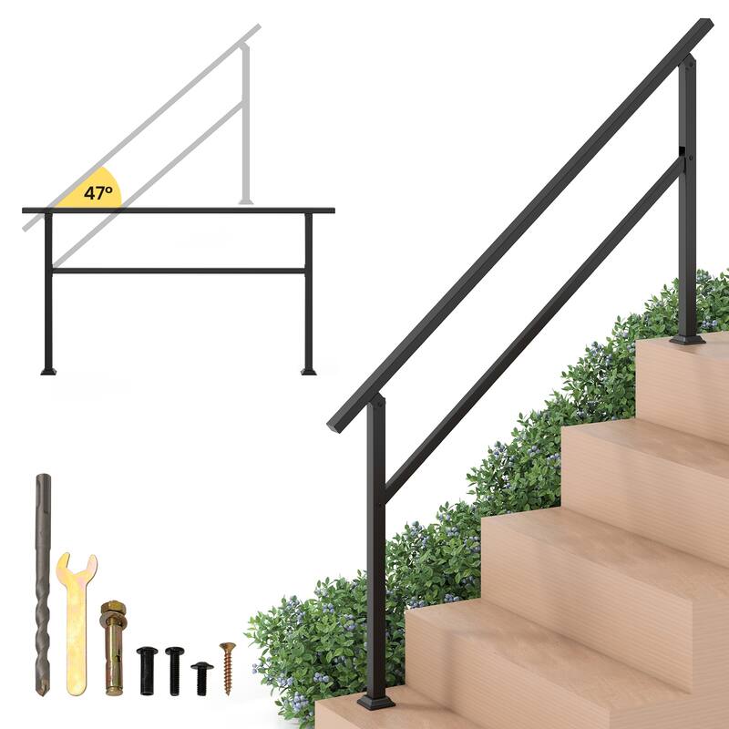 Gymax Metal Handrail 0-5 Steps w/Flexible Angle Adjustment - Black