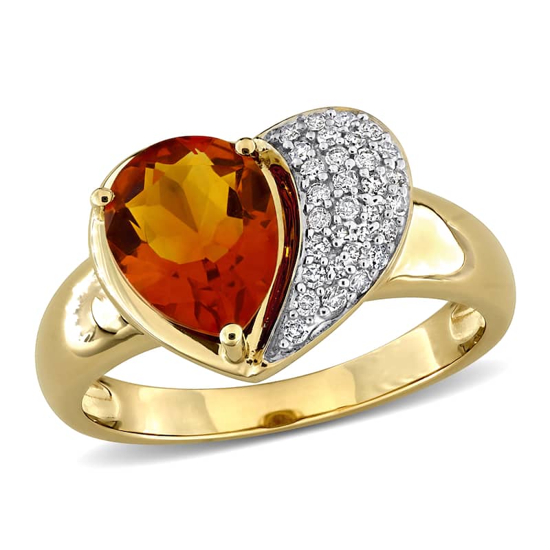 Miadora Gemstone and 1/7ct TDW Diamond Heart Ring in 10k Gold - 8 - Citrine