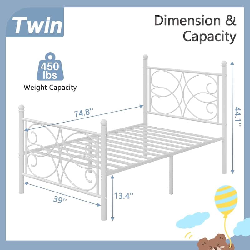 VECELO Metal Bed Frame with High Headboard and Footboard, Platform Beds with Heavy Duty Mattress Foundation