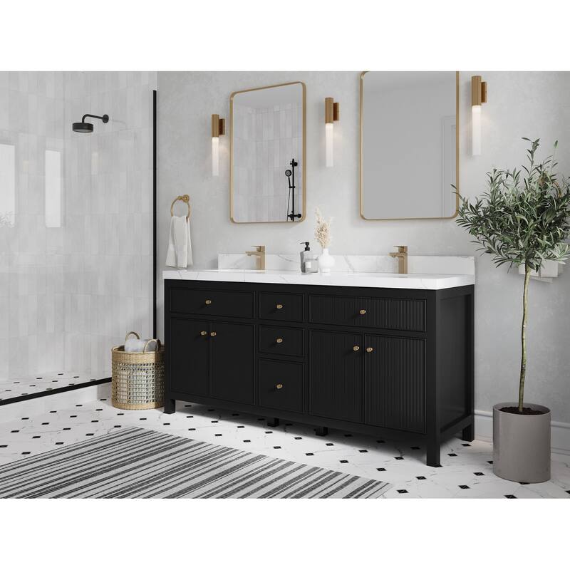 Willow Collections 72 in W x 22 in D Sonoma Free Standing Reeded Double Sink Bathroom Vanity with Countertop