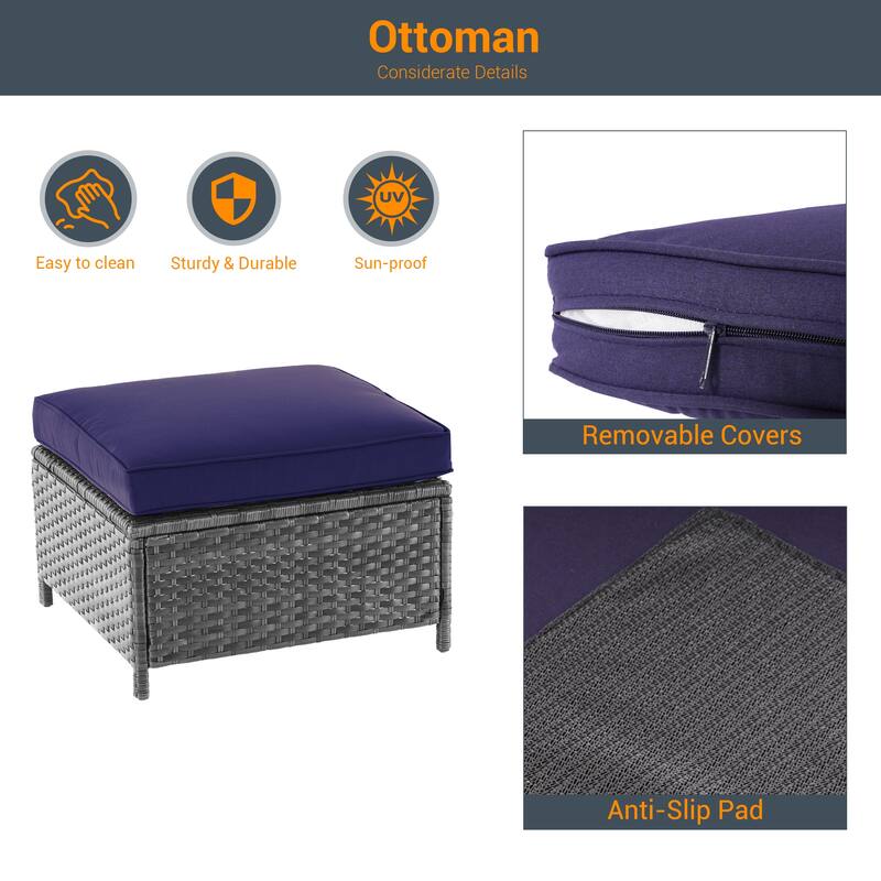 Livoosun 8 Pieces Patio Sofa with 28'' Fire Table Set, PE Wicker, Wide Armrests High Back Sofa Chair Design for Lawn, Patio