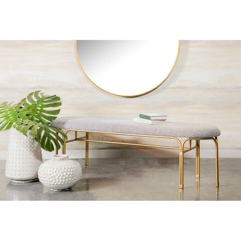 Newmont Grey and Gold Upholstered Accent Bench with Metal Leg