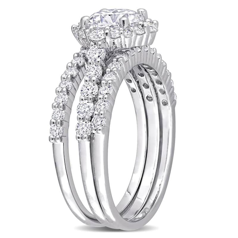 Miadora 2ct DEW Moissanite Halo Bridal Ring Set in Sterling Silver