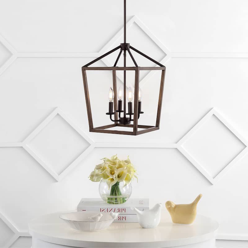Oria Iron Farmhouse Industrial Lantern LED Pendant, Oil Rubbed Bronze/Faux Wood by JONATHAN Y