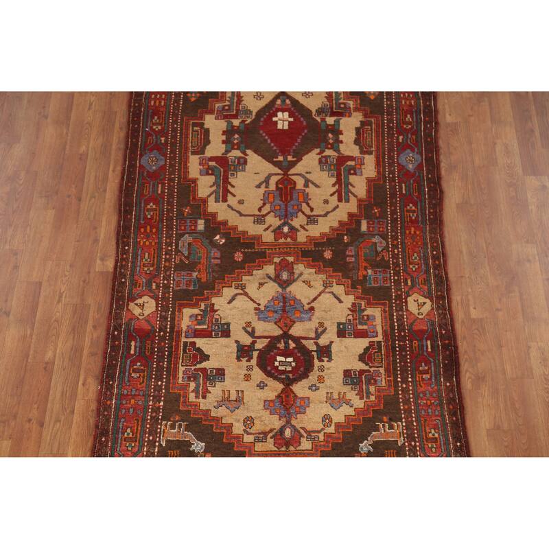 Hand Knotted Oriental 100% Wool Carpet Traditional Tribal Brown Ardebil Runner Rug - 14' 9'' X 4' 0''