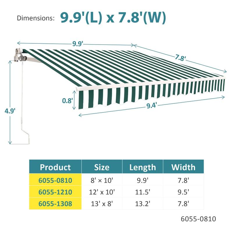 MCombo10x8Feet Manual Retractable Patio Door Window Awning Sunshade Shelter Outdoor Canopy