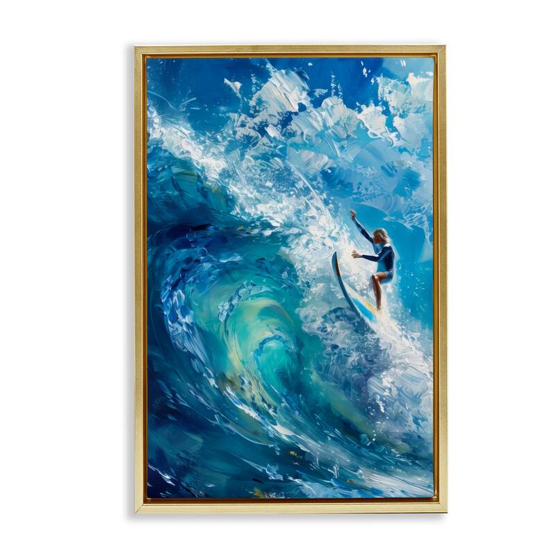 Stupell Soul Surfer on Tidal Wave Framed Floater Canvas Wall Art Design By LSR Design Studio - 17 x 25 - Gold