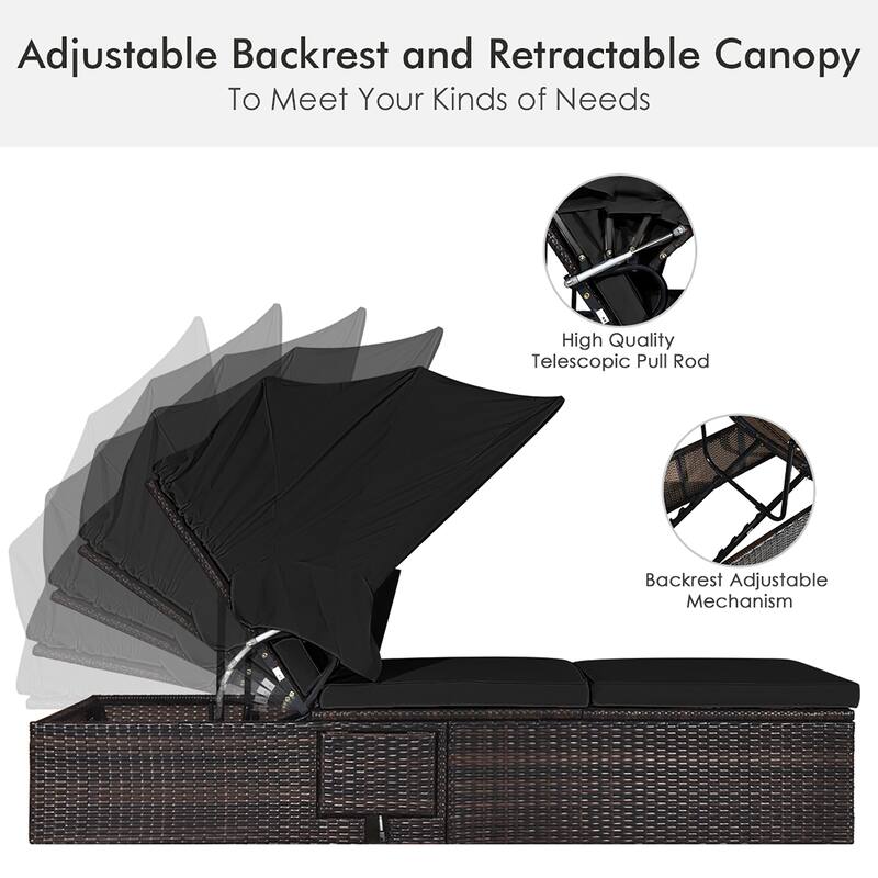 Costway 2PCS Patio Rattan Lounge Chair Chaise Cushion Canopy - See Details
