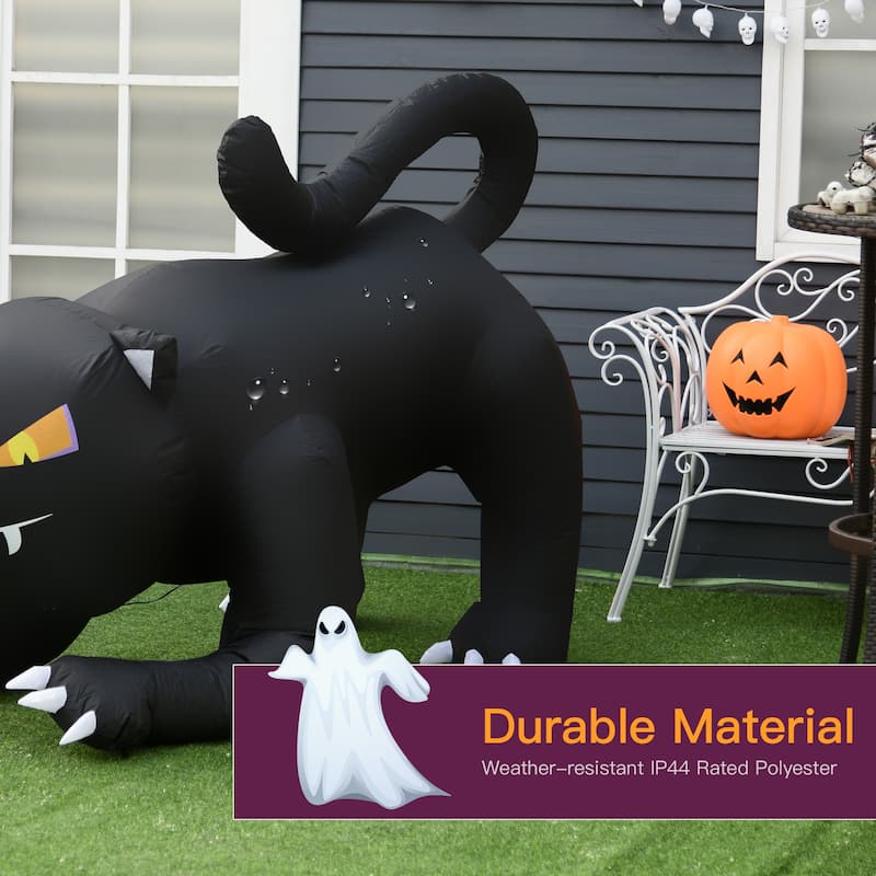 HOMCOM 6' Light-Up Black Cat Halloween Decoration with Vampire Teeth