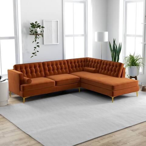 Caterina Modern Living Room Tufted Velvet Corner Sectional Sofa in Orange