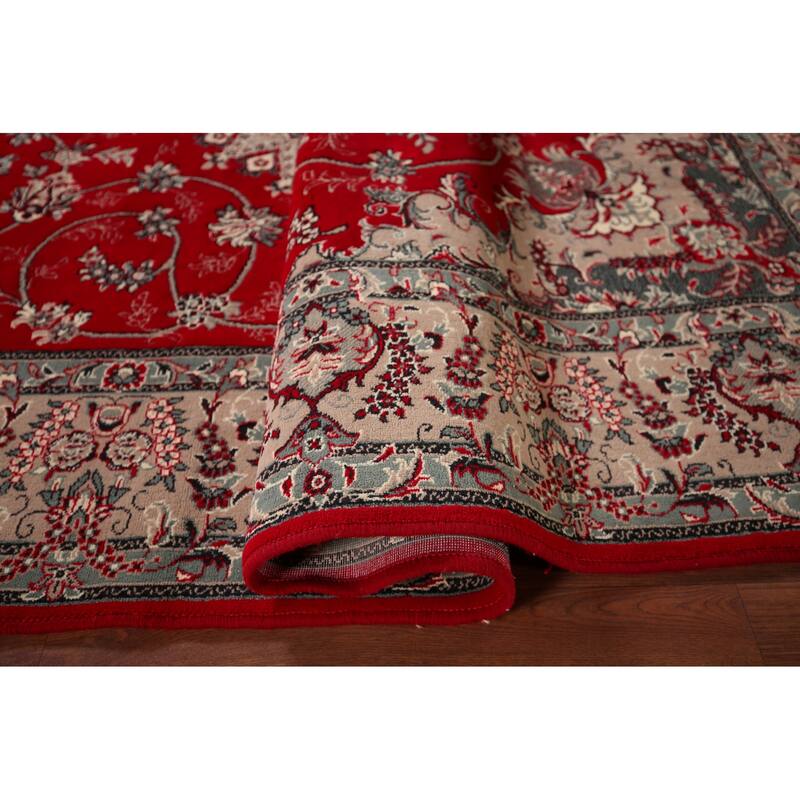Red Medallion Kashan Turkish Rug Machine-Made Floral Carpet - 6'4" x 9'8"