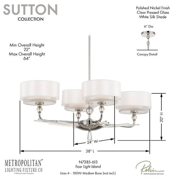 dimension image slide 3 of 4, Sutton By Robin Baron - Semi Flush And Pendant