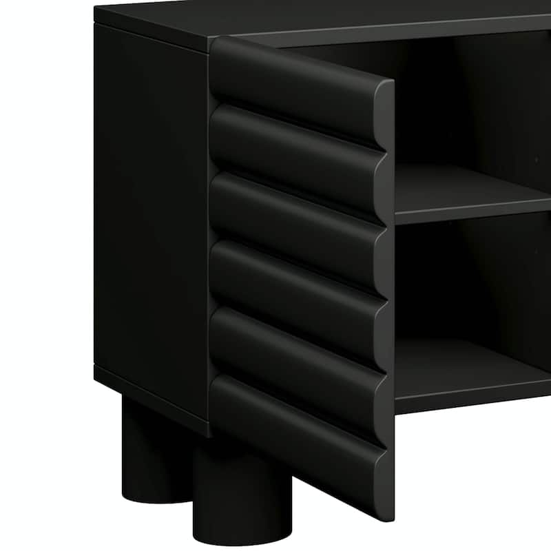 Stylish Thick Wavy Door TV Cabinet - Adjustable Shelves, TV Stand with 4 Cabinets for TVs Up to 75