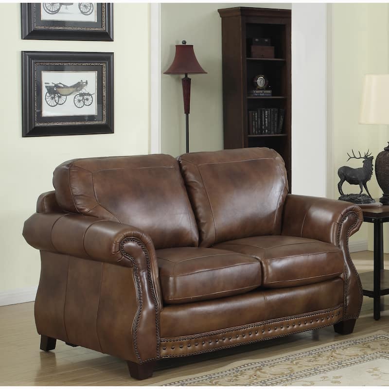 Sterling Cognac Brown Top Grain Italian Leather Loveseat - 39"H x 64"W x 39"D - 39"H x 64"W x 39"D