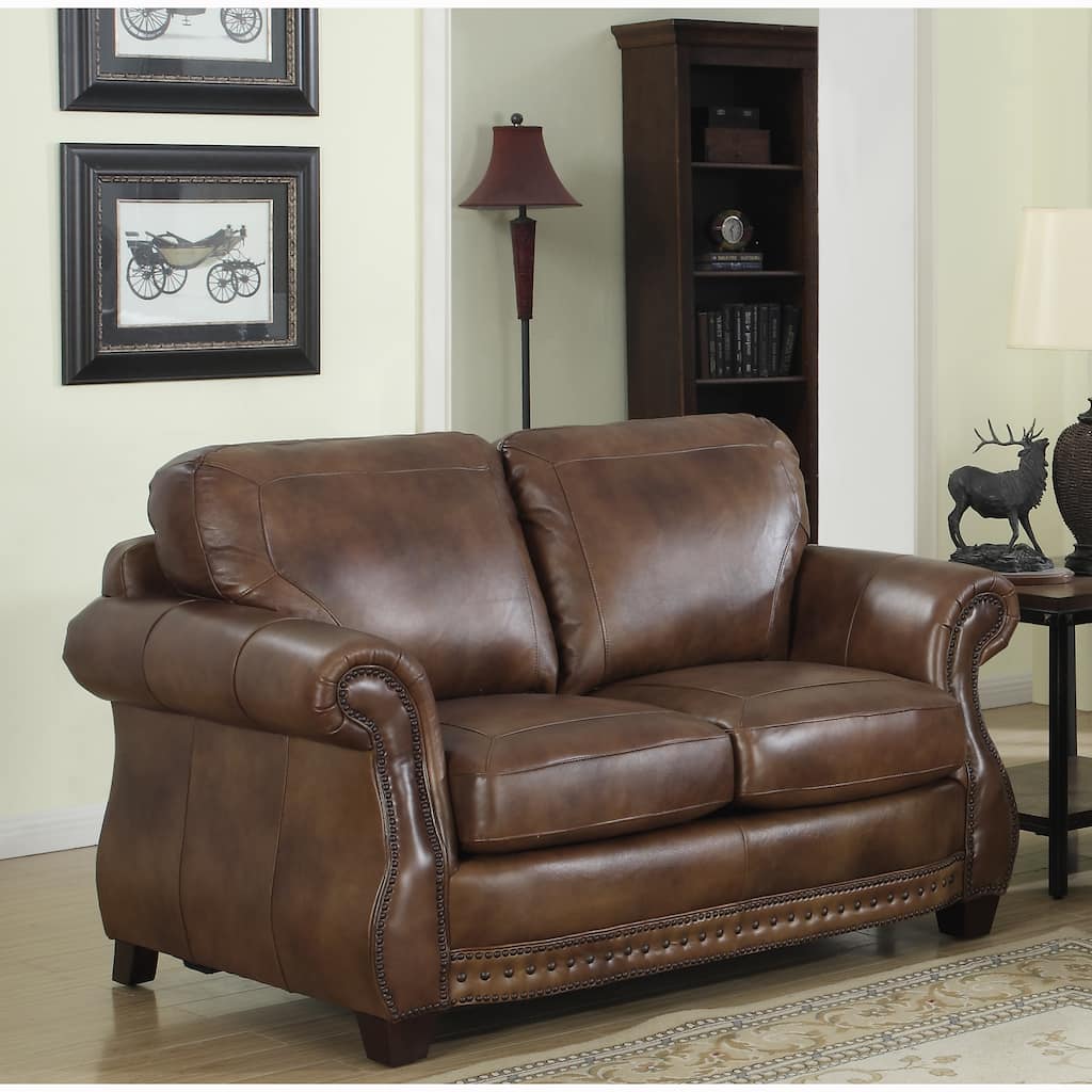 Sterling Cognac Brown Top Grain Italian Leather Loveseat - 39"H x 64"W x 39"D - 39"H x 64"W x 39"D