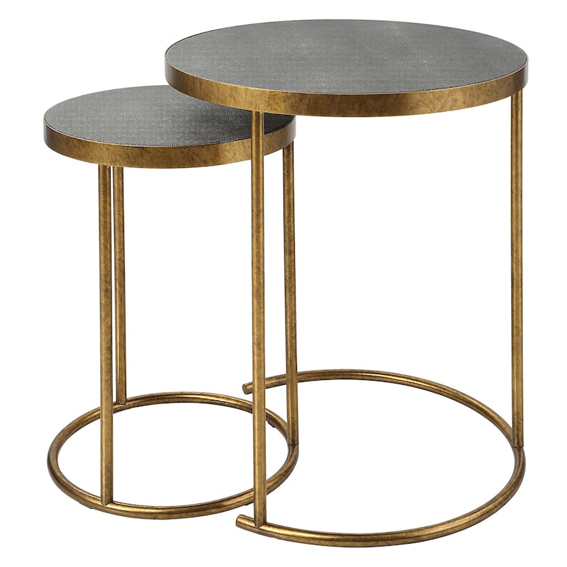 Round Top Brass Nesting Tables - 24" - Gray and Gold - Set of 2