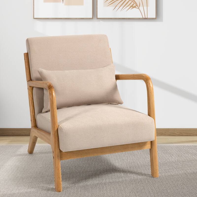 Beige 23.2" Linen Accent Chair with Pillows