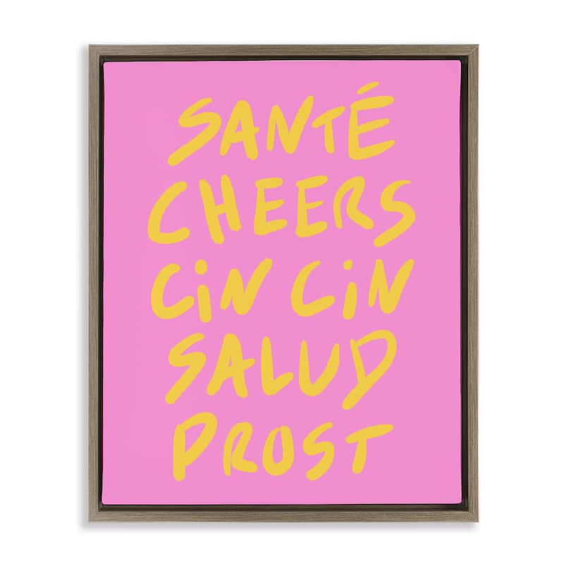 Stupell Multilingual Cheers on Pink Framed Floater Canvas Wall Art Design By House of Lulu - 17 x 21 - Brown