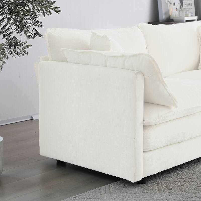 Modern Fabric Loveseat Sofa Couch for Living Room, Upholstered Large Size Deep Seat 2-Seat Sofa with 4 Pillows