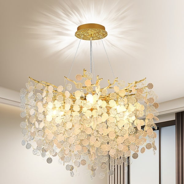 slide 2 of 24, Crystal Tree Branch Chandelier Modern Round Ceiling Pendant Light 23.62x23.62x12.59in - Gold