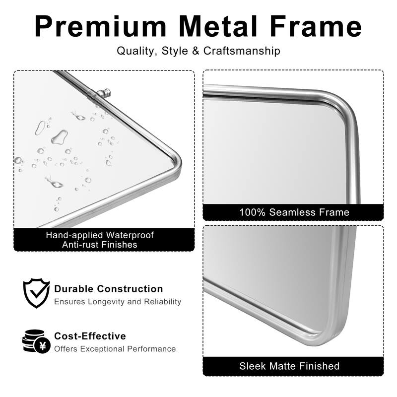 Rectangle Bathroom Tilting Vanity Wall Pivot Mirror, with Rounded Corner Design