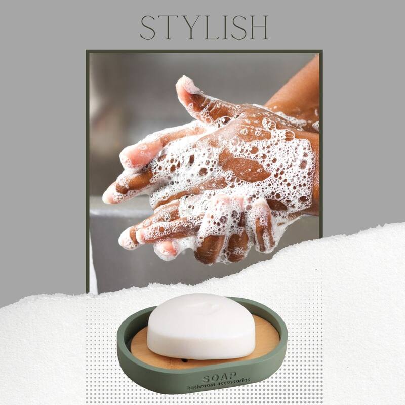 Chic Polyresin Soap Dish with Draining Bamboo Insert - 5 L x 3.4 W x 1 H