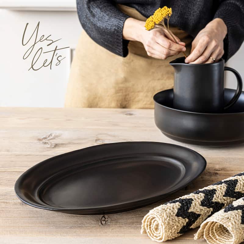 over&back Rimmed Semi-Matte Stoneware Oval Serving Platter