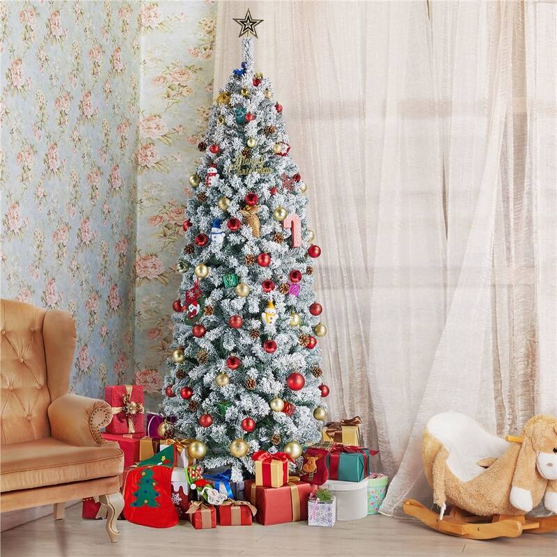 Yaheetech Snow Flocked Fir Pencil Christmas Tree Slim Artificial Tree