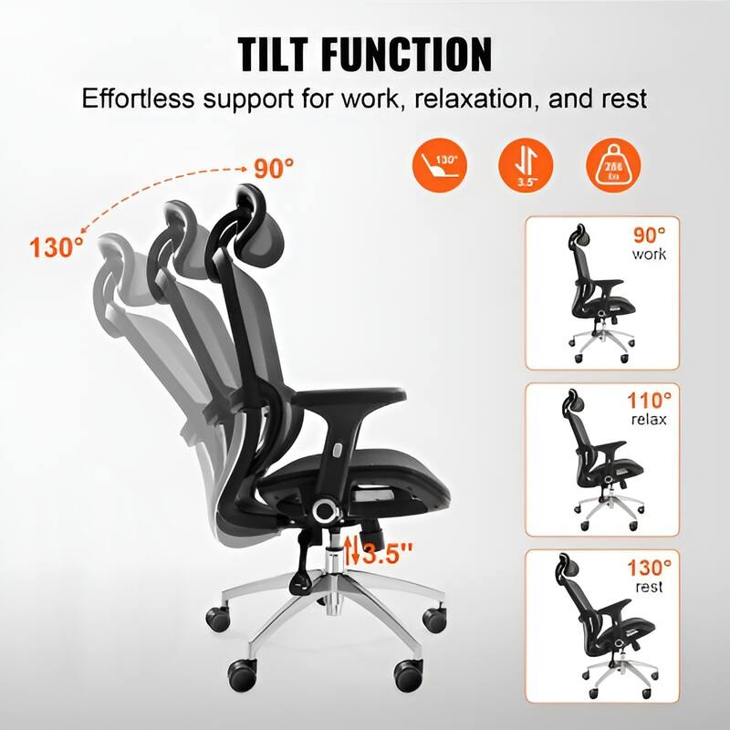 Black Mesh Ergonomic Office Chair 286 lbs Capacity w/ Headrest - N/A