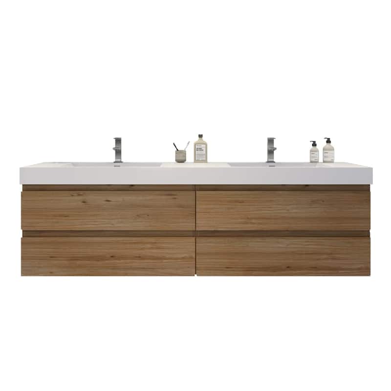 Baillie 84'' Wall-Mounted Vanity with Double Reinforced Acrylic Sink - 84''Width - Natural Oak