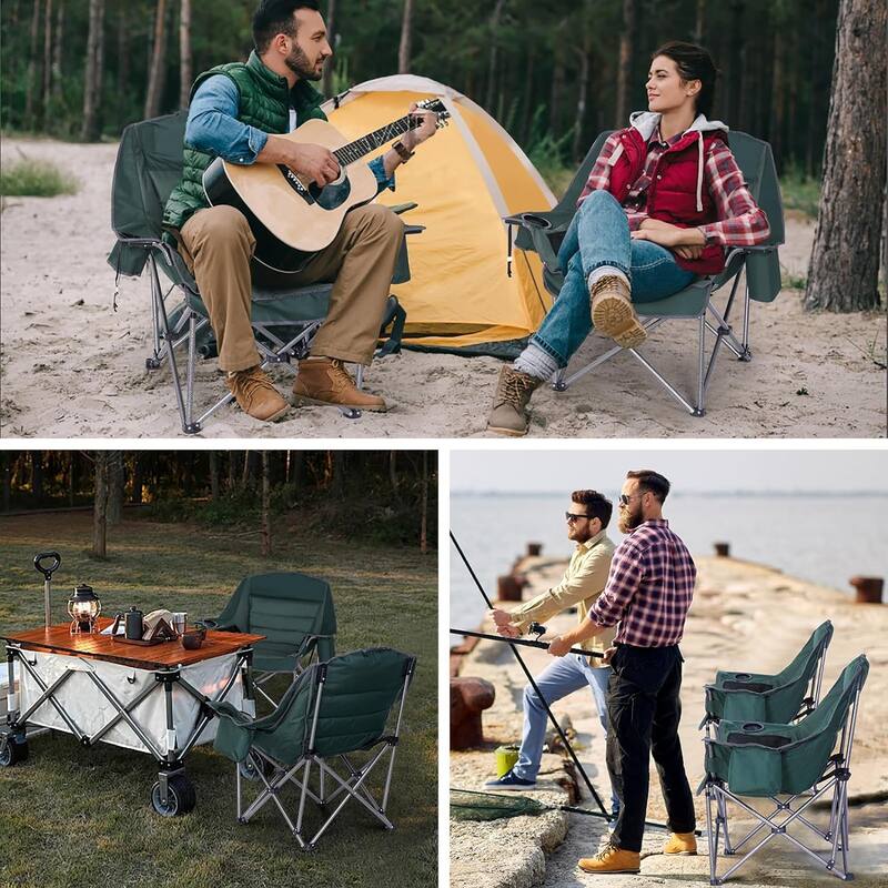 Camping Chair, Padded Camping Chair Cushioned Extra Wide, Cup Holder, and Carry Bag