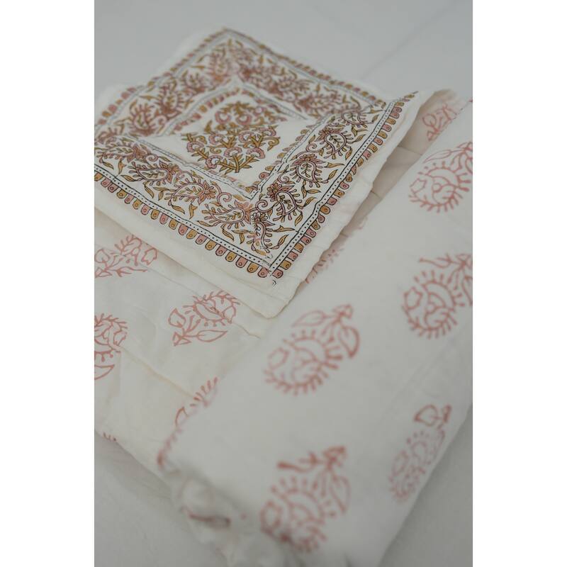 Fabdivine Floral Print Cotton Traditional Bedding Quilt Guldasta Brown Pink, Handmade Reversible Bedspread for Bedroom Decor