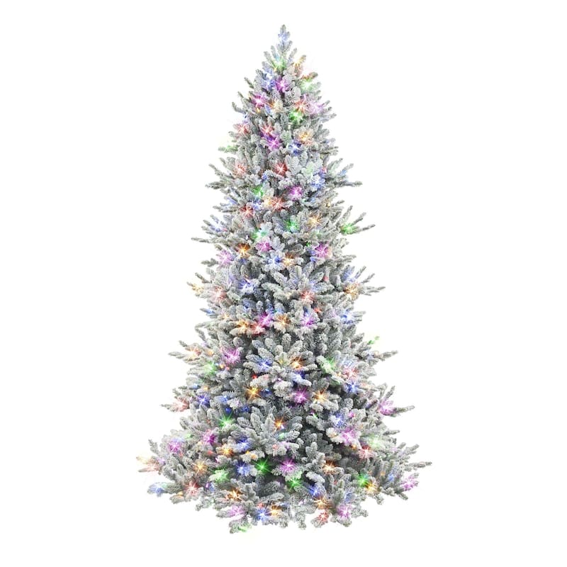 7.5' Flocked Douglas Fir Downswept Artificial Tree Color Select LED - 7.5 Foot
