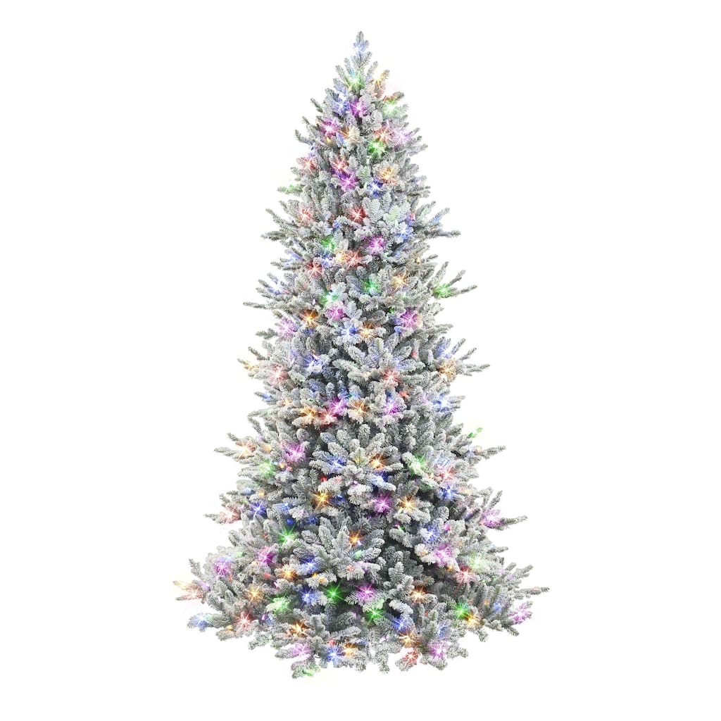 7.5' Flocked Douglas Fir Downswept Artificial Tree Color Select LED - 7.5 Foot