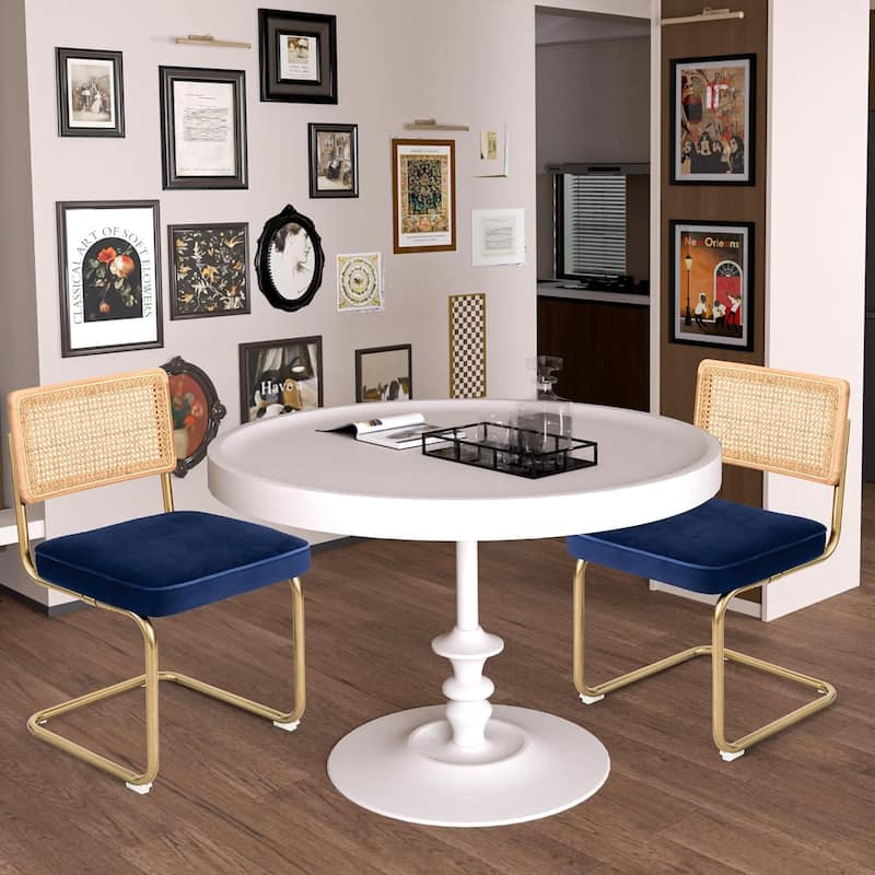 CangLong , Upholstered Velvet Seat Armless Chairs with Metal Legs for Home Kitchen Dining Room, Set of 2, Blue