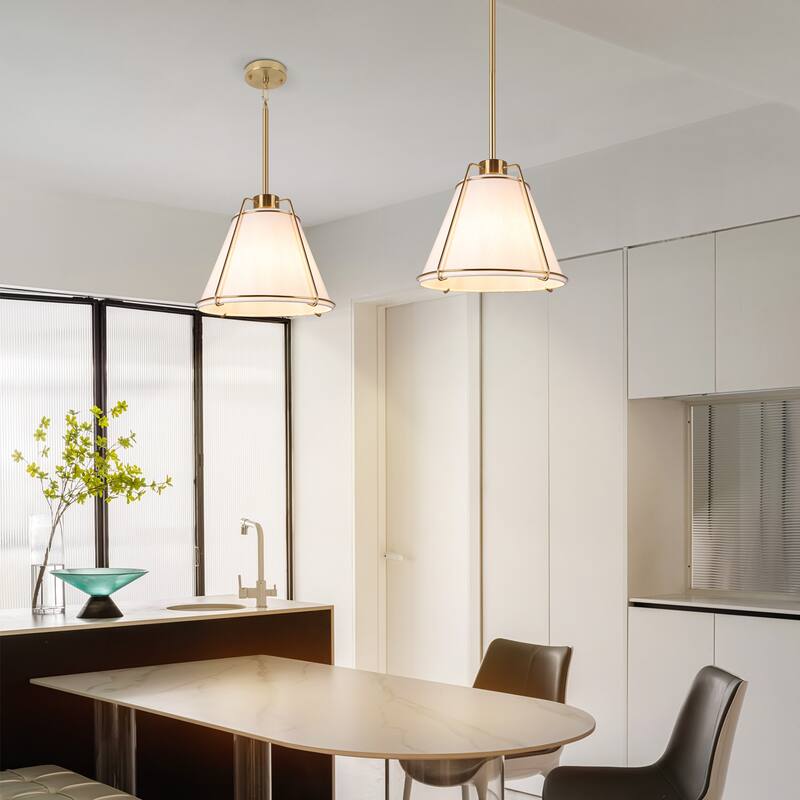 JASIWAY Modern Light Brass Chandelier with E26 Base and Fabric Shade